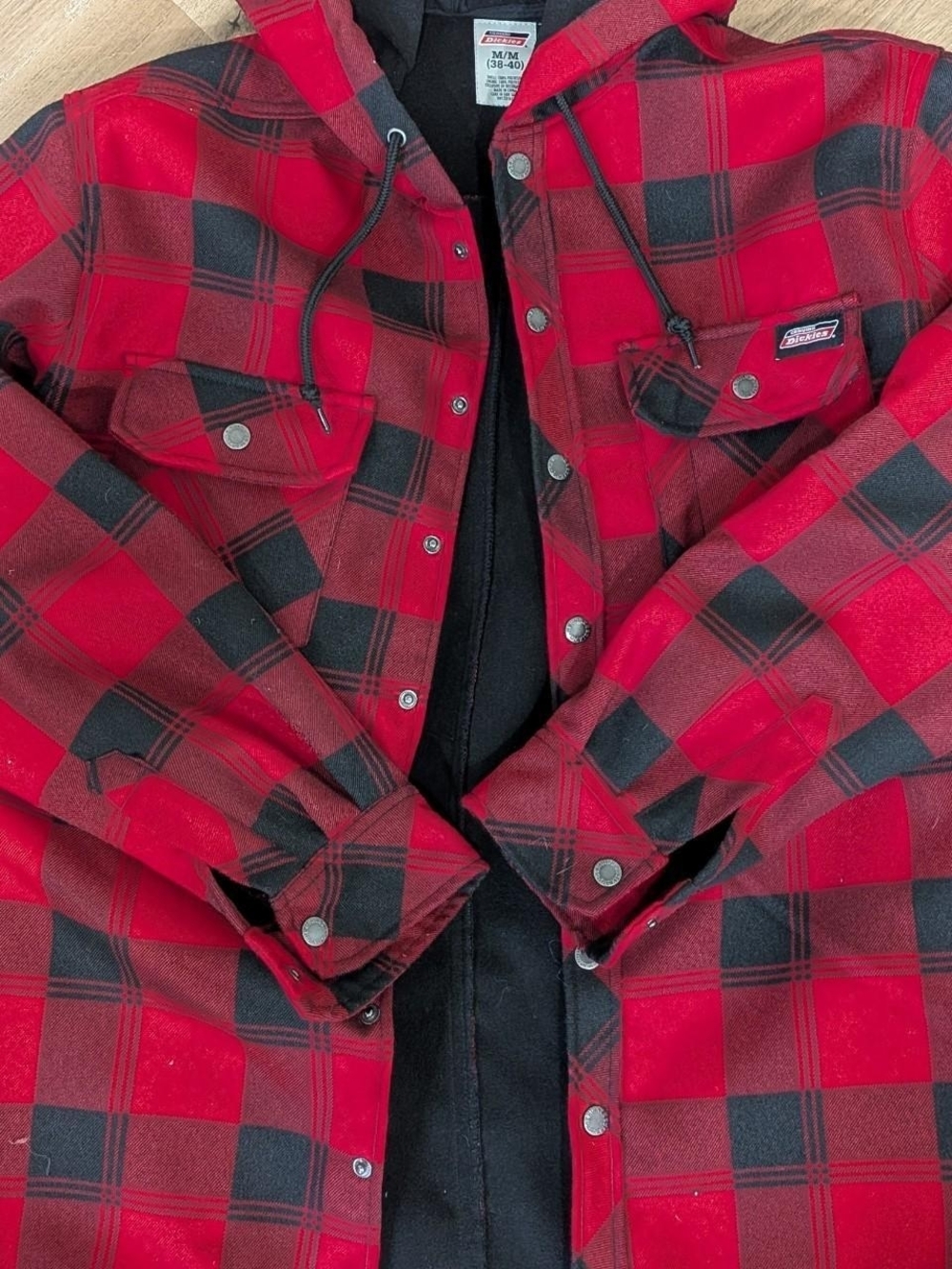 Dickies Red and Black Plaid Hooded Work Jacket